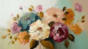 Abstract Vintage Flower Painting by F. Abderrahim