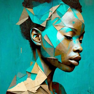 African Girl Portrait, Triangles Effect Painting by F. Abderrahim