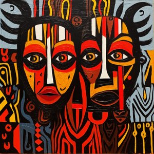 African Tribal Faces, Picasso Style Painting