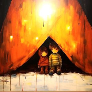 Drawing of two innocent children, surreal wall art by F. Abderrahim