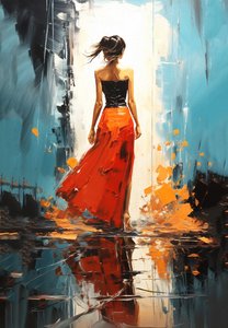 Fashion Woman in an Abstract Landscape in Bright Colors