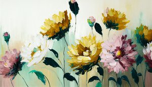 Floral Still Life Painting on Horizontal Canvas by F. Abderrahim