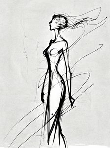 Girls Silhouette Line Drawing, Minimalist by F. Abderrahim