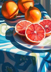 Grapefruit slices, decor kitchen still life painting by F. Abderrahim