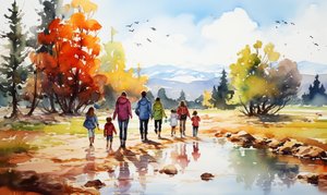 Nature walkers, landscape mountains, trees & water by F. Abderrahim