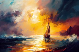 Sailboat at Sea, Seascape Sunrise