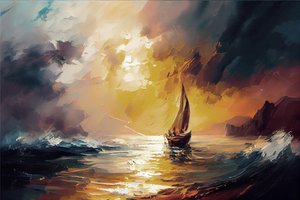 Sailboat in a Red Sunset Seascape