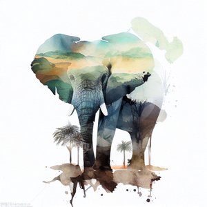 Watercolor Elephant Painting, African Savanna, Square Wall Art Prints by F. Abderrahim