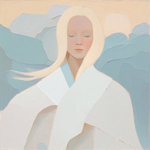 White Blonde Woman Portrait, Abstract Painting by F. Abderrahim