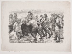 Fishermen Preparing to Launch a Boat by F. Hendriksen