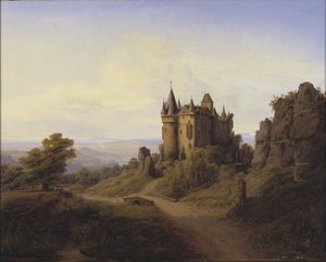 Bürresheim Castle by the Eifel River by F. Sødring