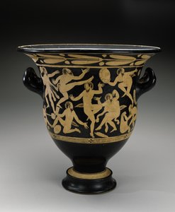 White-figure Bell Krater with Dancing Satyrs, 400-351 BC by Faliscan