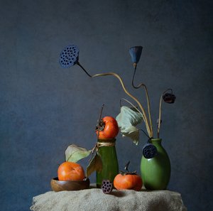Autumn Persimmon Still Life by Fangping Zhou