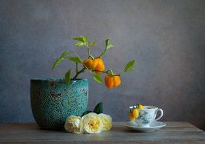 Fresh Peppers and Roses