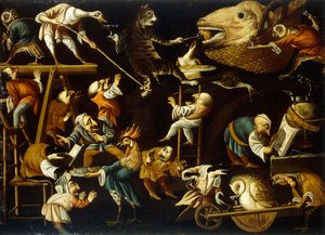 Imaginary Animals and Dwarfs Fighting, Drinking and Carousing by Faustino Bocchi or Boccasi