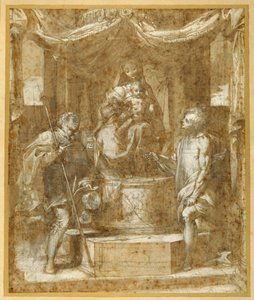 The Virgin and Child enthroned under a canopy, with Sts Roch and Sebastian by Federico Fiori Barocci or Baroccio