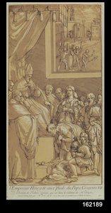 Emperor Henri IV at the feet of Pope Gregory VII, engraved by Nicolas Le Sueur by Federico Zuccari or Zuccaro