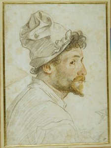 Head and shoulders of a bearded man wearing a cap by Federico Zuccaro