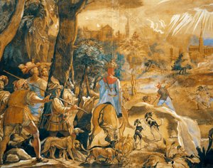 Hunting scene with imaginary Florence by Federico Zuccaro