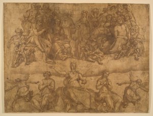 Redeemed Souls and Allegorical Figures, study for the Last Judgment fresco in the cupola of the Duomo, Florence by Federico Zuccaro