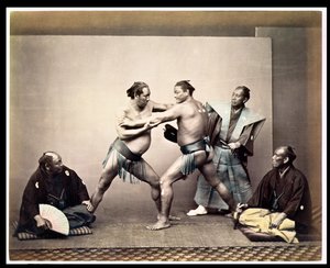 Sumo wrestlers, c.1870-80