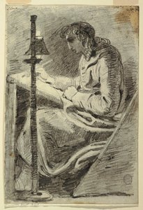 An Artist Drawing by Lamplight