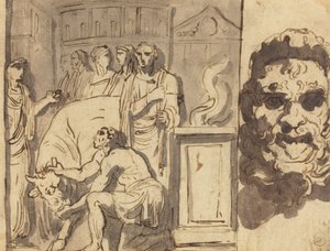 Ancient Sacrifice and Head of a Satyr by Felice Giani