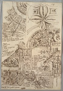 Decorative Studies of Ceilings with Grotesque; Studies of Monument with Papal Seal, Sisto V by Felice Giani