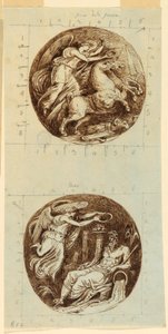 A Winged Victory Riding a Chariot; A Winged Victory Crowning a River God, Reno; two roundels, ca. 1805 by Felice Giani