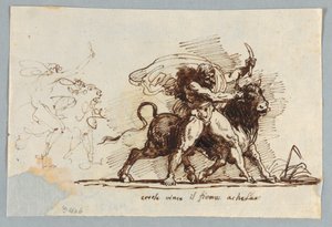 Hercules Renders Horn from Bull Achelous