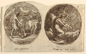 Man the Farmer, Diana the Goddess of the Hunt, Design for Vaulted Ceiling, Sala dei Legislatori, Palazzo Conti-Sinibaldi, Faenza by Felice Giani