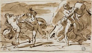 Polyphemus Throwing Boulders at the Fleeing Aeis and Galatea (recto); Polyphemus Playing His Reed Pipes for Galatea (verso) by Felice Giani