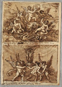 Putti in a Chariot with Dolphins and Swans by Felice Giani