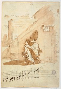 Recto: Three Musicians in Front of the Albergo Della Pace, 1810