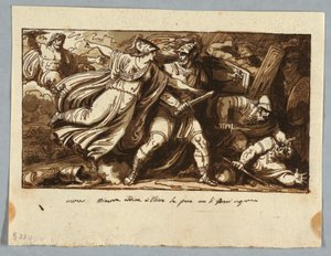 Sheet from a Sketchbook: Minerva Orders Ulysses to Make Peace with the Suitors of Penelope by Felice Giani