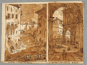 Sketchbook Page, Folio 64: Study after Bolognese Architecture and Sculpture; Verso: Geometric Designs by Felice Giani