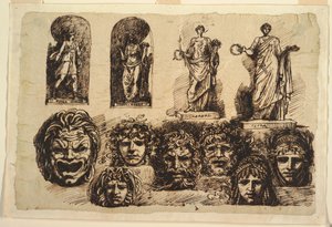 Studies for Four Statues and Seven Masks by Felice Giani