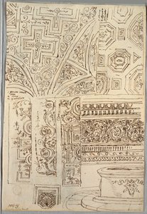 Two Decorative Studies of Ceilings; Verso: Studies of Heads