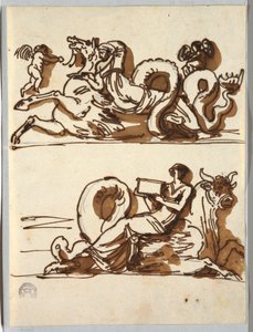 Two Friezes with Women and Sea Monsters by Felice Giani
