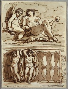 Venus and Cupid, Study after Annibale Carracci by Felice Giani