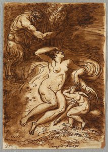 Venus and Cupid and Satyr, Study after Correggio by Felice Giani