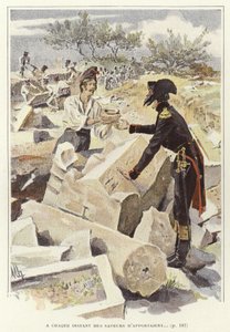 A soldier passing a pot to another soldier among ruins of Nicopolis by Felicien baron de Myrbach Rheinfeld
