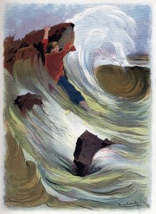Robinson Crusoe manages to cling to a rock