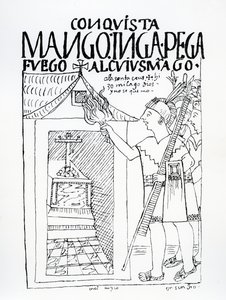 Manco Inca Attempts to Burn the Inca Palace of Cuyus Mango, Which Had Been Converted for Christian Worship, but God Intervenes by Felipe Huaman Poma de Ayala