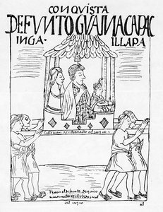 The body of Huayana Capac being carried from Quito to Cuzco for burial by Felipe Huaman Poma de Ayala