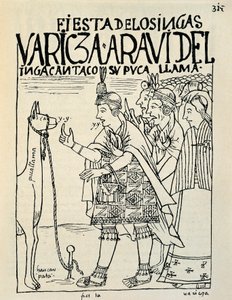 The sacrifice of a lama on the occasion of an Inca rite (Ink drawing) by Felipe Huaman Poma de Ayala