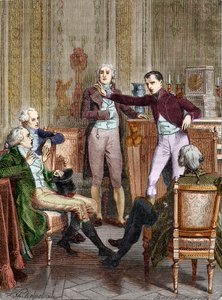 The First Consul Bonaparte talking to the mathematician Gaspard Monge - Engraving by Felix Philippoteaux (1815-1884) by Felix (after) Philippoteaux