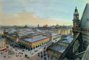 View of Les Halles in Paris taken from Saint Eustache upper gallery, c. 1870-80