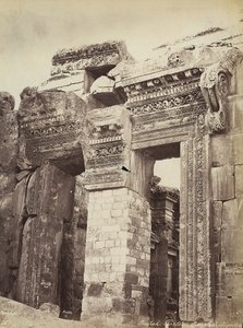 Entrance to the Temple of Jupiter or the Temple of the Sun, in the archeological zone of Heliopolis or Baalbek, ancient Syrian city, now Lebanon by Félix Bonfils