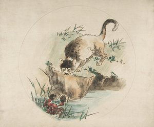Decoration for a Plate: A Cat Hunting a Crab by Felix Bracquemond
